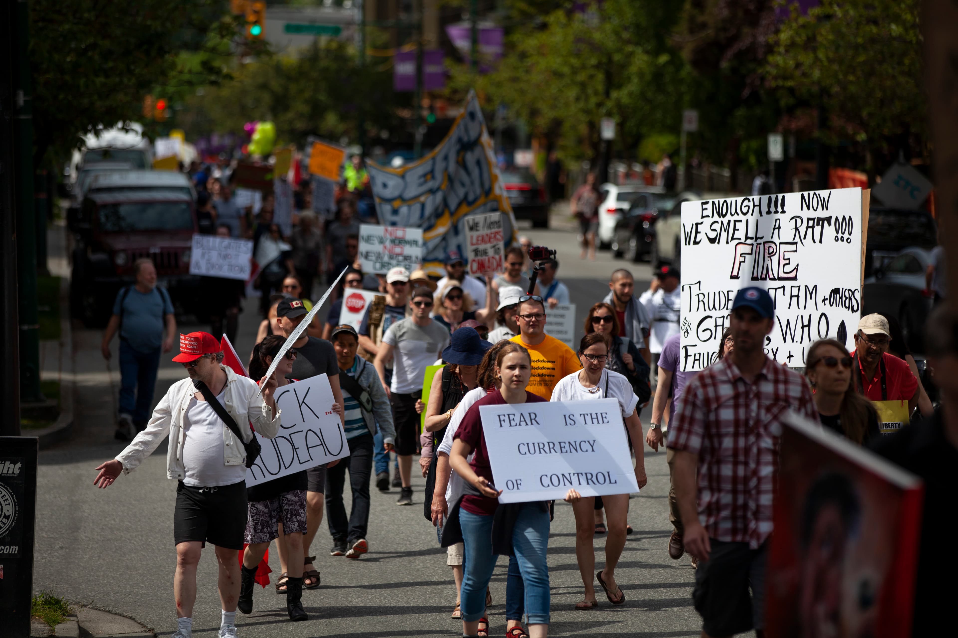 Crowd gathered during a Vancouver street protest in May 2020.